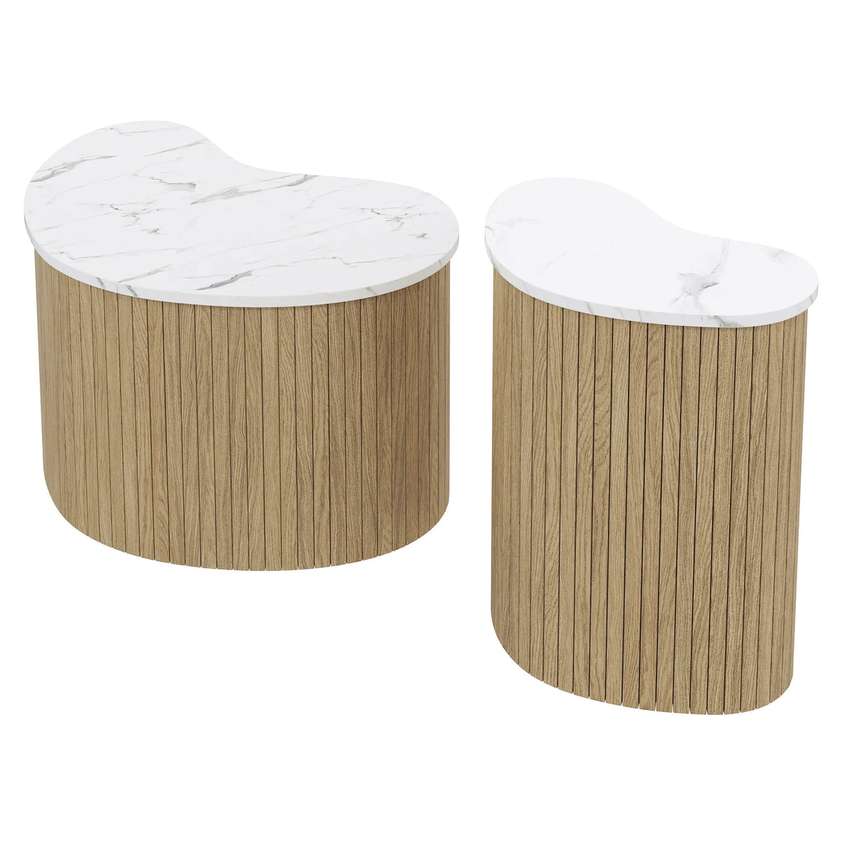 Tables basses gigognes ovales effet bois et marbre, lot de 2
