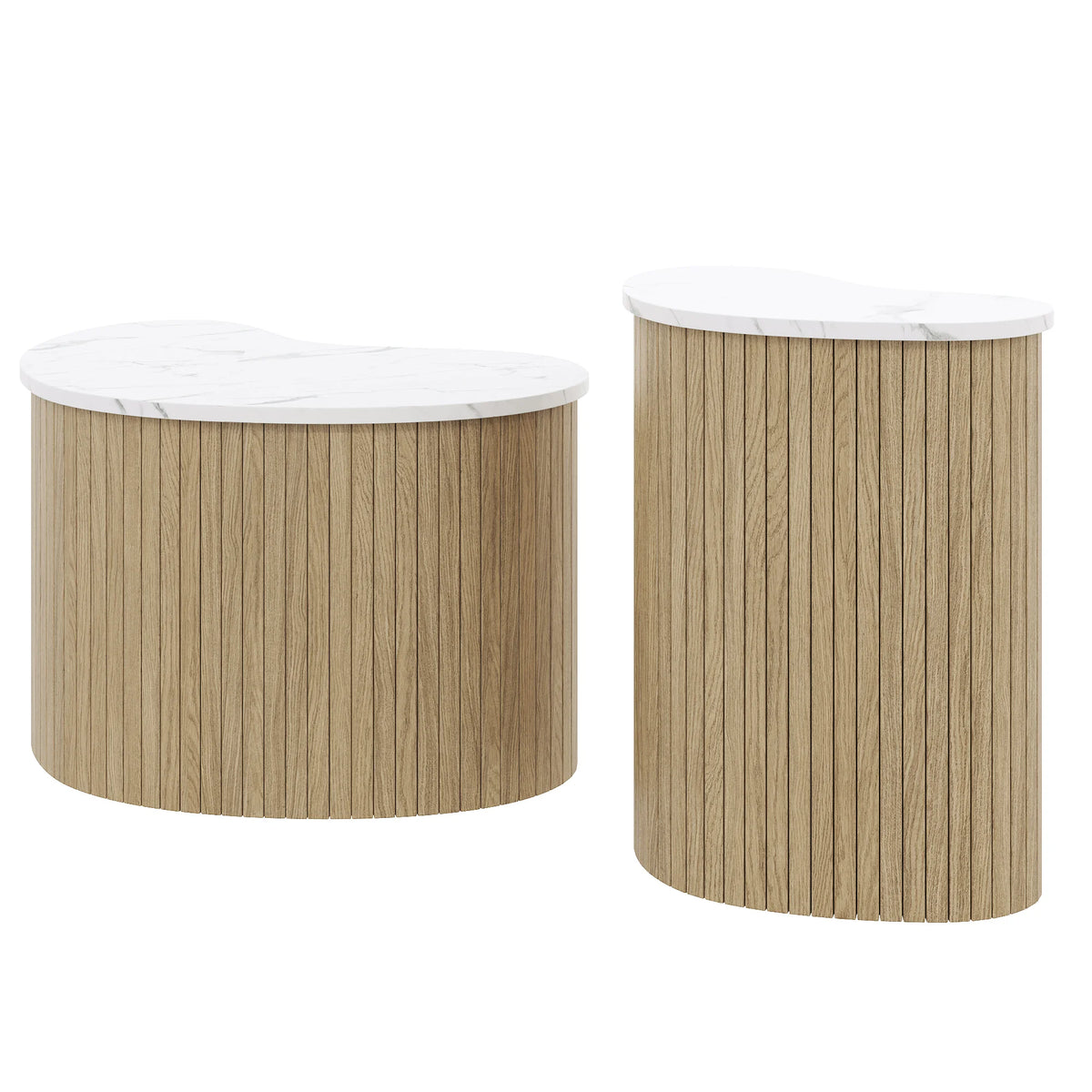 Tables basses gigognes ovales effet bois et marbre, lot de 2