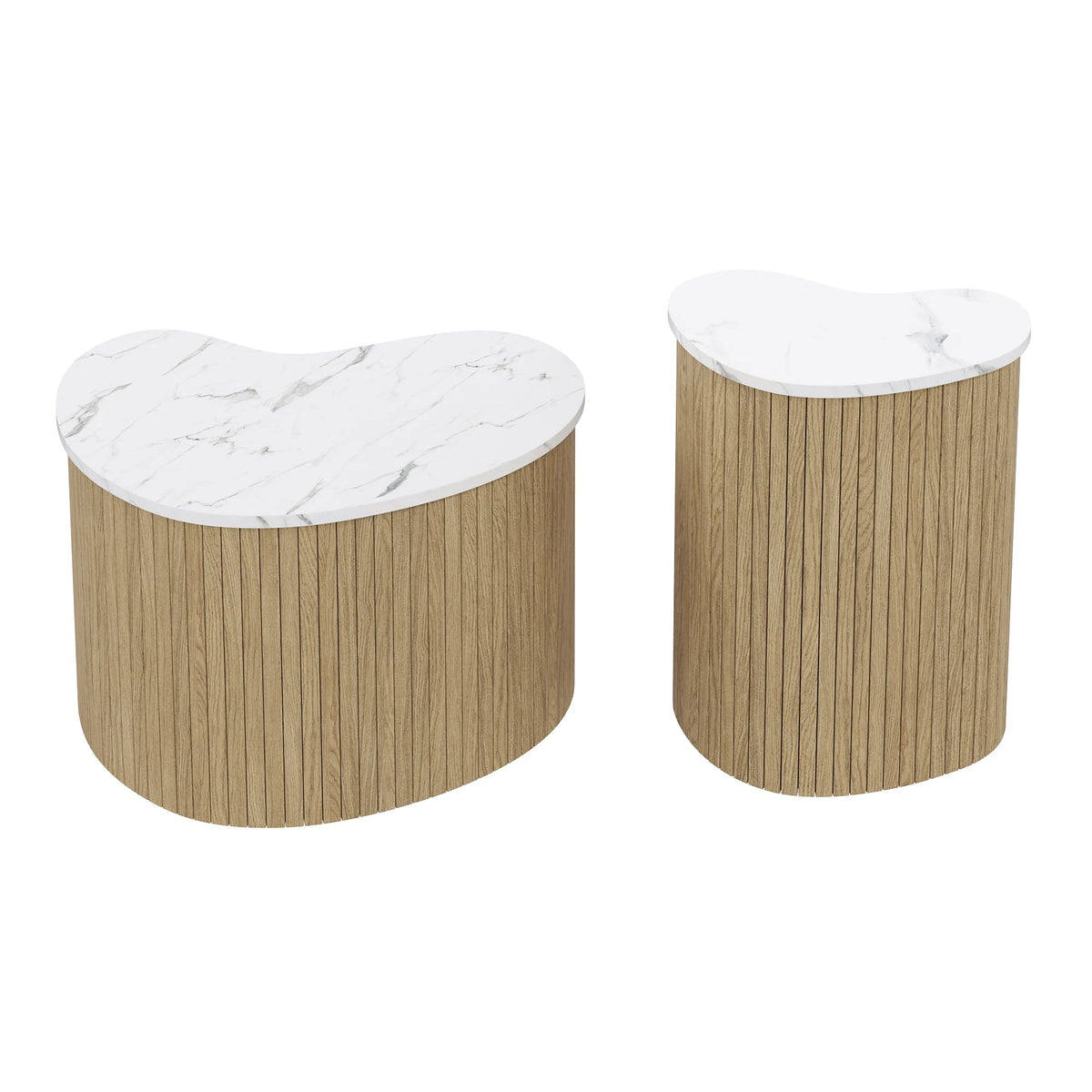 Tables basses gigognes ovales effet bois et marbre, lot de 2