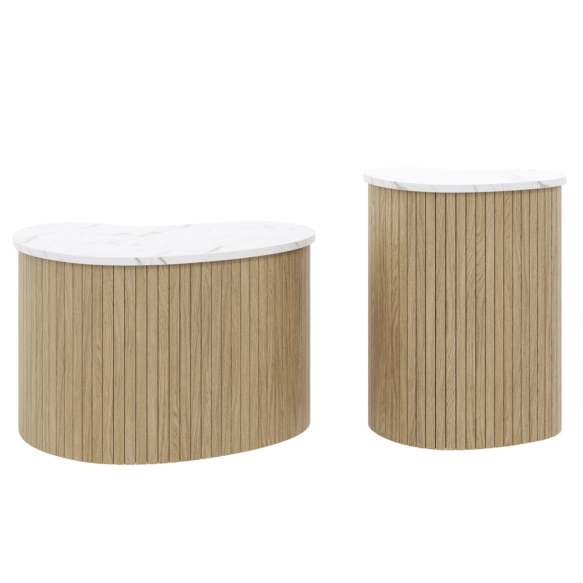 Tables basses gigognes ovales effet bois et marbre, lot de 2