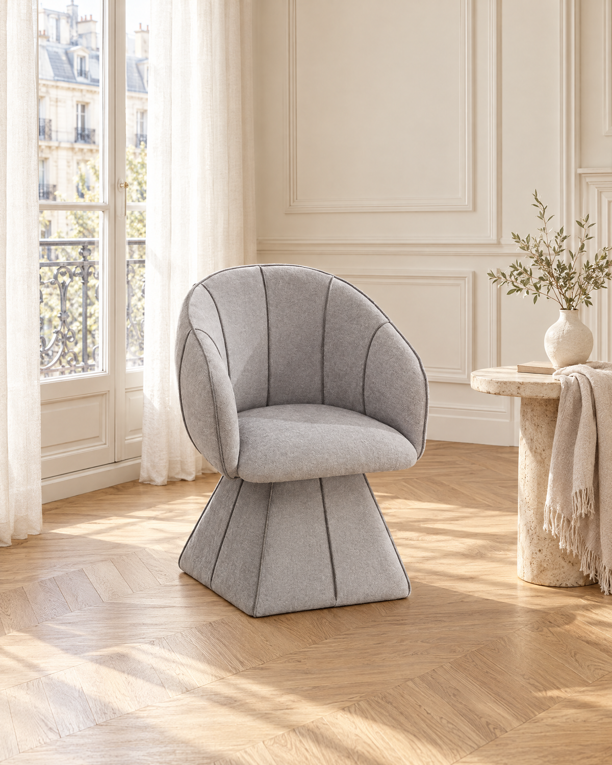 Fauteuil pivotant chenille, dossier haut, fauteuil de chambre – ambiance – Gris